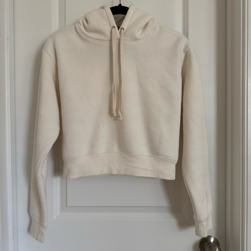 J. Crew Cream Cropped Hoodie Sweatshirt, XS